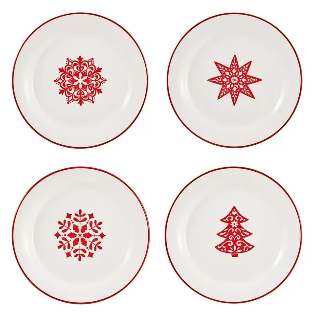 Photo 1 of Bico Holly Jolly Salad Plates, 8.75 inch, Set of 4, for Salad, Appetizer, Microwave & Dishwasher Safe
