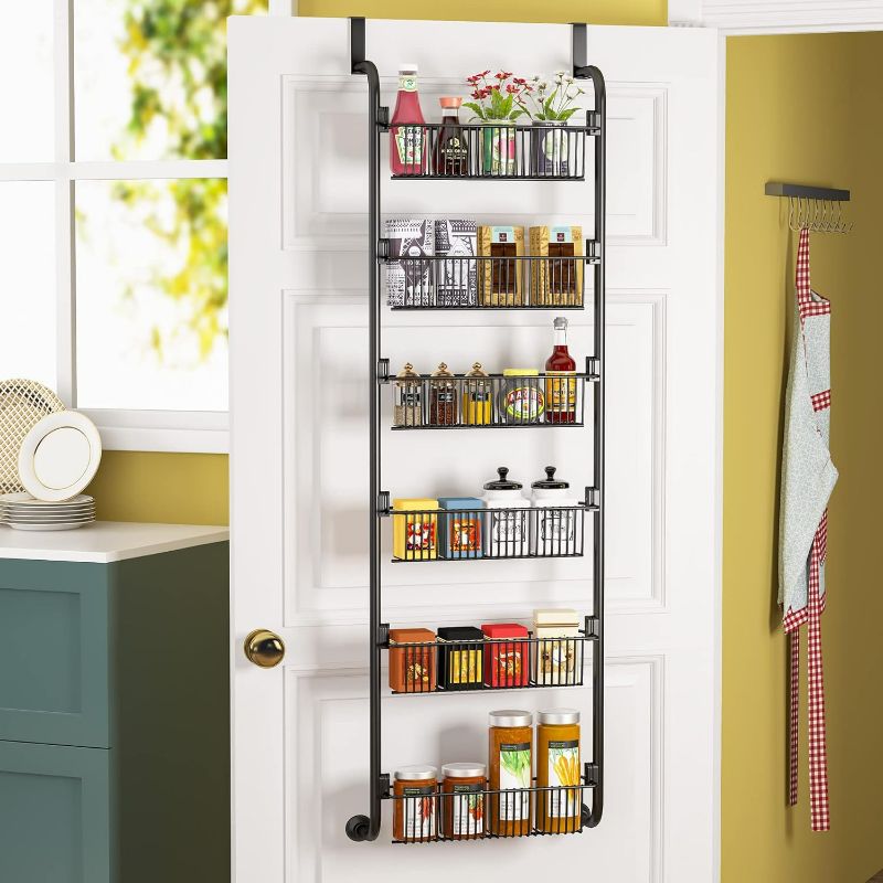 Photo 1 of  6-Tier Over the Door Pantry Organizer, Heavy-Duty Metal with 6 Baskets, Hanging Storage and Organization for Kitchen, Spice Rack, Black