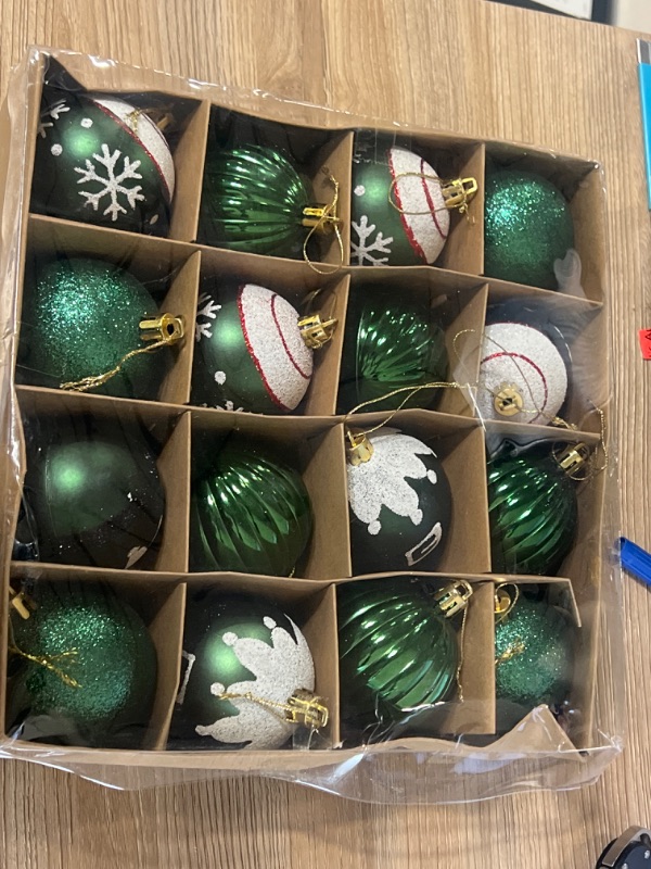 Photo 2 of 16 piece Prextex Christmas Tree Ornaments - Emerald Green Christmas Ball Ornaments Set for Christmas, Holiday, Wreath & Party Decorations