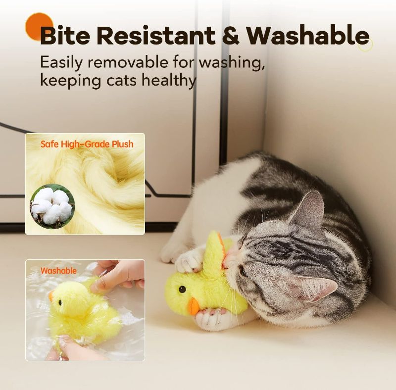 Photo 2 of Potaroma Cat Toys Rechargeable Flapping Duck with SilverVine Catnip, Lifelike Quack Chirping, Touch Activated Kitten Kicker Plush Interactive Exercise Toys for All Breeds
