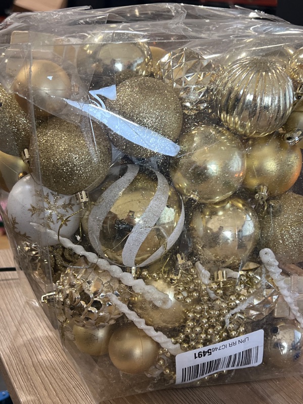 Photo 2 of 83 Pcs Gold Christmas Ornaments Decorations Set, Glitter Shatterproof Christmas Balls Decorative Hanging Baubles for Christmas Tree Wreath Garland Holiday Wedding Home Decor, Gold