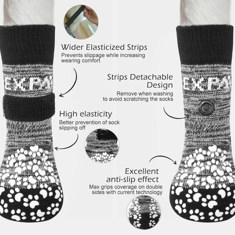 Photo 2 of EXPAWLORER Anti-Slip Dog Socks-Double Sides Grips Traction Control on Hardwood Floor,Dog Boots for Winter,Dog Shoes for Cold Pavement,Paw Protector,Prevents Licking,for Small Medium Large Senior Dogs
