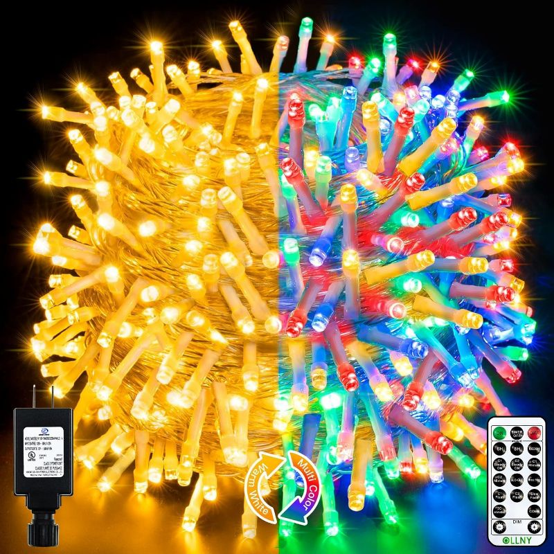 Photo 1 of Ollny Christmas Lights, 210FT 640LED Christmas Tree Lights with 11 Modes Remote Control IP44 Waterproof, Warm White to Multicolored Outdoor Christmas Lights for Outside Indoor Patio Xmas Decorations
