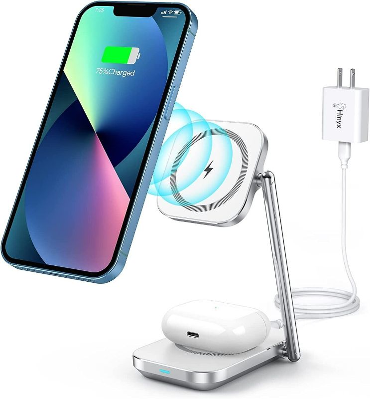 Photo 1 of 2-in-1 Magsafe Charger Stand, Zinc Alloy Foldable Magnetic Wireless Charger, 20W Portable Fast Wireless Charging Station for iPhone 15/14/13/12 Series, AirPods 3/Pro/2
