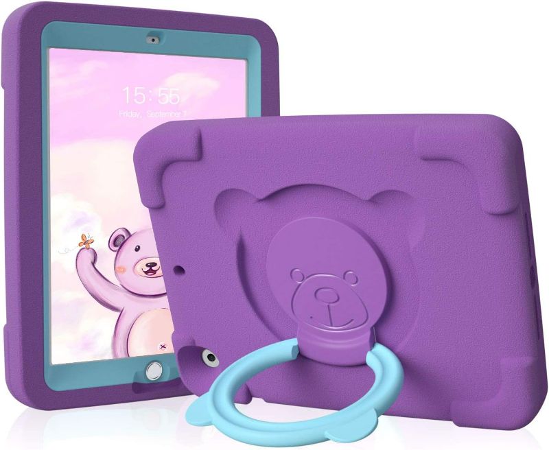 Photo 1 of PZOZ iPad Kids Case Compatible for Apple iPad Air 1/2 / 6th Generation 2018 / 5th Gen 2017 9.7 inch, EVA Shockproof Rotate Handle Folding Stand Protective Cute Cover for Boys Girls (Purple)
