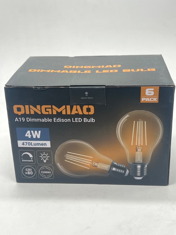 Photo 2 of Qingmiao A19 E26 Base Dimmable Edison LED Bulb, 4W (40 Watt Equivalent) 3000K Soft Warm White, Vintage Clear Glass LED Filament Bulb for Home, Wall Sconce, Chandelier, 6 Pack (6W=60W 3000K Soft White)
