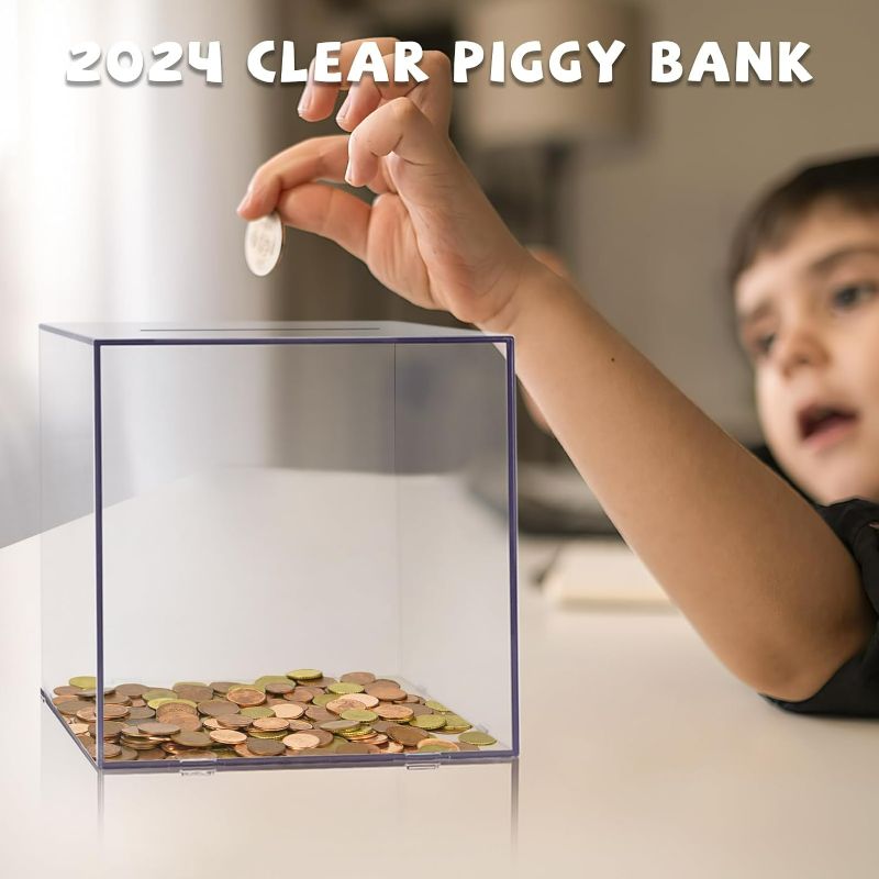 Photo 2 of Clear Piggy Bank for Kids Adults 4.7IN Unbreakable Acrylic Piggy Bank Girls Boys 2024 Clear Piggy Bank Saving Jar Money Box for Kids Novelty Piggy Bank Money Saver Great Gifts for Birthday (A)