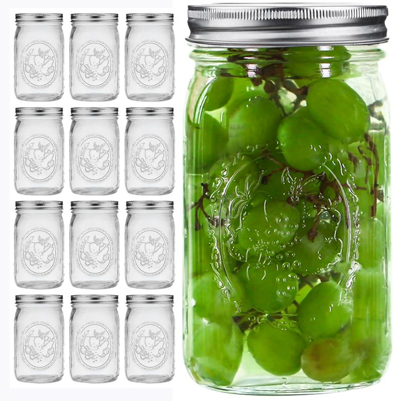 Photo 1 of eleganttime Wide Mouth Mason Jars 32 oz with Lids and Bands Set of 12 Jars,Quart Large Glass Mason Jars with Airtight Lids,Great for Canning,Fermentation and Preservation
