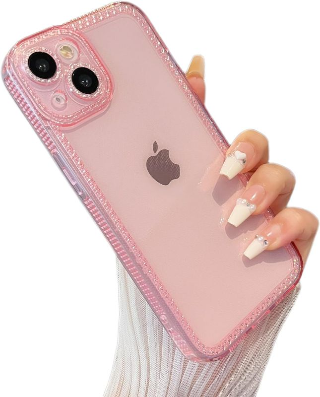 Photo 1 of ZTOFERA Designed for iPhone 15 Plus 6.7 inch,Sparkly Cute Clear Case for Women Girls,Glitter Bling Flexible Soft TPU Silicone Bumper Protective Cover for iPhone 15 Plus,Pink
