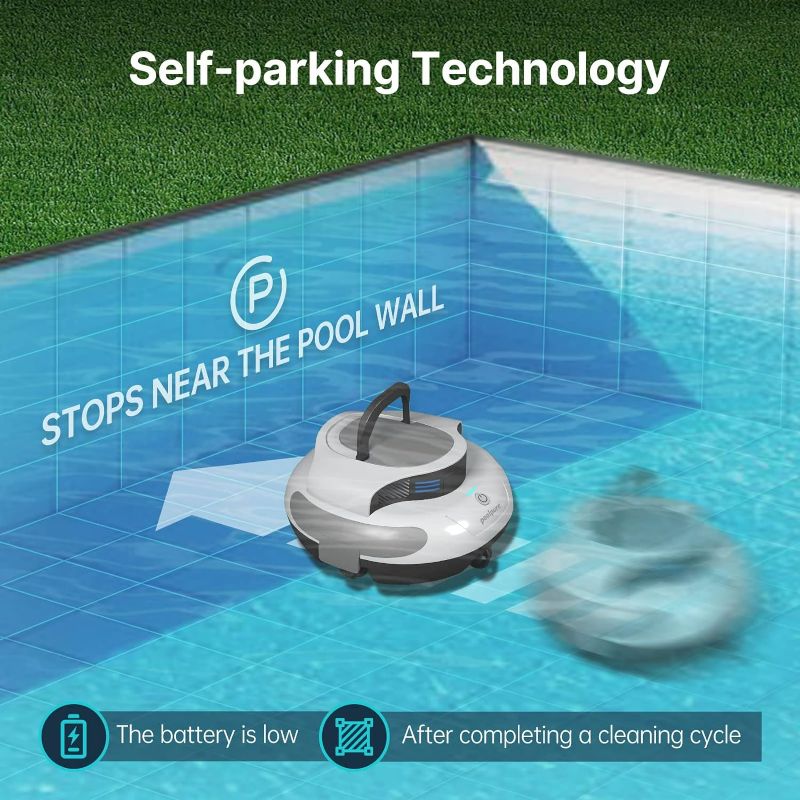 Photo 2 of Upgraded - POOLPURE Robotic Pool Vacuum, Cordless Pool Cleaner Lasts 2 Hours, Self-Parking, Dual-Motor, IPX8 Waterproof, Automatic Cleaner Ideal for Above/In-Ground Flat Pools up to 40 Feet
