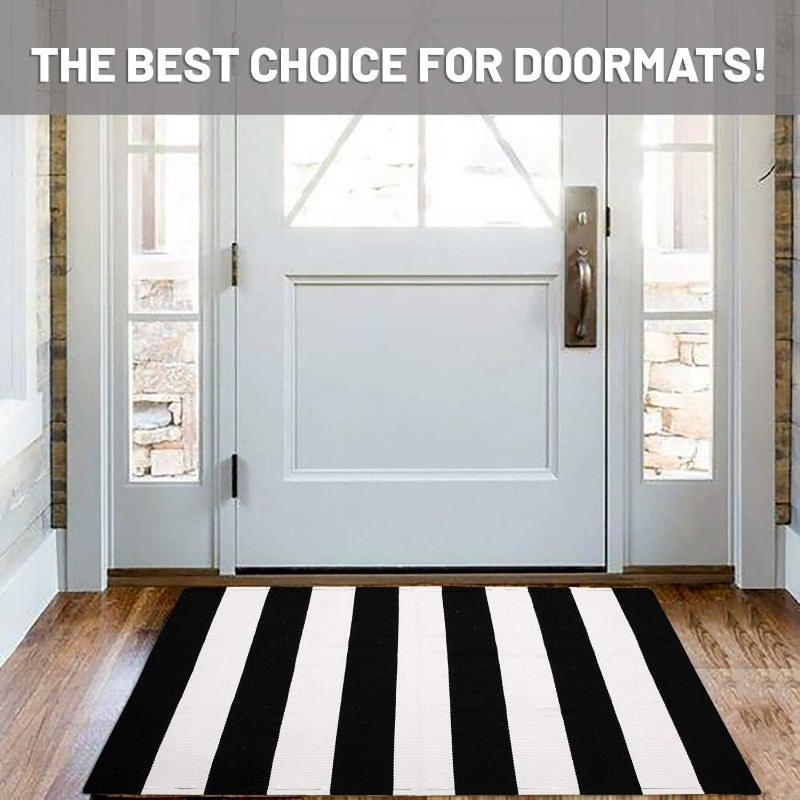 Photo 2 of IOHOUZE Black White Striped Rug -27.5" X 43" Front Door Mats Outdoor,Washable Rug for Front Porch Decor,Spring Summer Welcome Mats Outdoor Indoor, Doormat for Farmhouse/Entryway/Home Entrance
