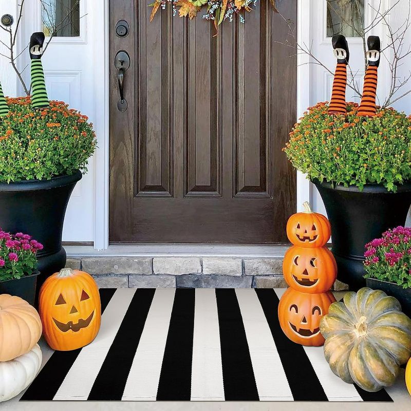 Photo 1 of IOHOUZE Black White Striped Rug -27.5" X 43" Front Door Mats Outdoor,Washable Rug for Front Porch Decor,Spring Summer Welcome Mats Outdoor Indoor, Doormat for Farmhouse/Entryway/Home Entrance
