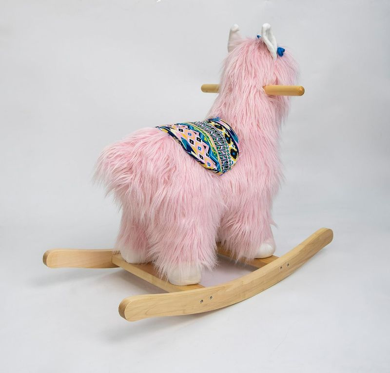 Photo 2 of Hopscotch Squad Rocking Animal for Children Adelaide The Pink Llama Alpaca Rocker Ride on Rocking Horse for Kids Natural Solid Wood & Soft Fleece (Adelaide- Pink)
