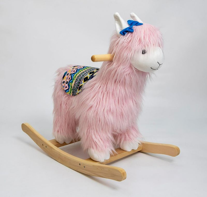Photo 1 of Hopscotch Squad Rocking Animal for Children Adelaide The Pink Llama Alpaca Rocker Ride on Rocking Horse for Kids Natural Solid Wood & Soft Fleece (Adelaide- Pink)
