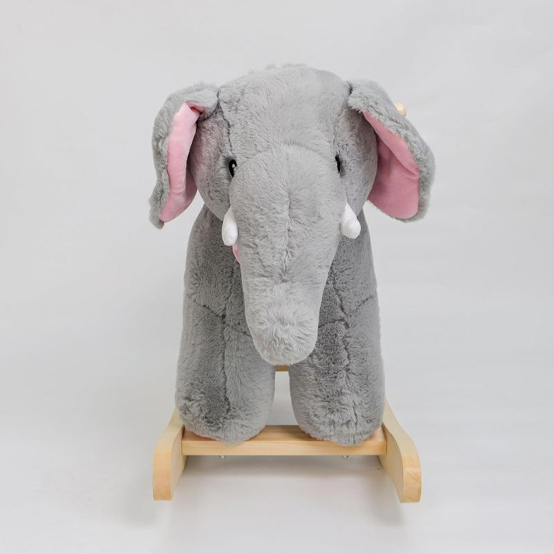 Photo 2 of Hopscotch Squad Rocking Animal for Children “Ellie” The Elephant Rocking Horse Rocker. Comes with Removable Pink and Blue Bows
