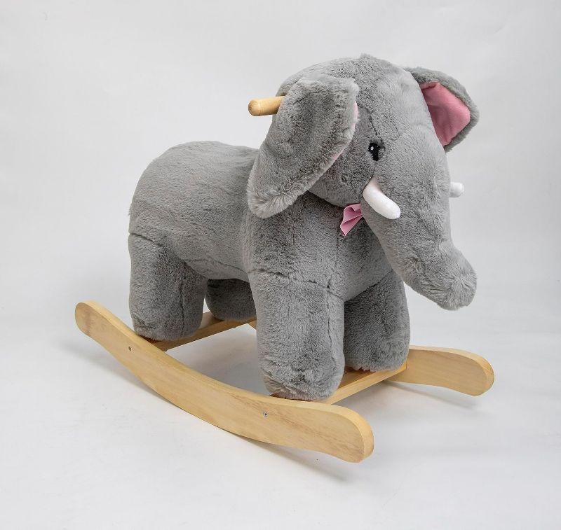 Photo 1 of Hopscotch Squad Rocking Animal for Children “Ellie” The Elephant Rocking Horse Rocker. Comes with Removable Pink and Blue Bows
