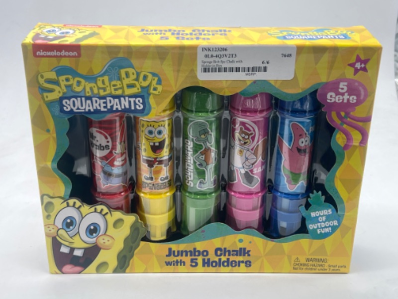 Photo 3 of Spongebob Squarepants Sidewalk Chalk Set for Kids - Bundle with 5 Spongebob Jumbo Chalk Sticks with Chalk Holders Plus Stickers, More | Spongebob Outdoor Toys
