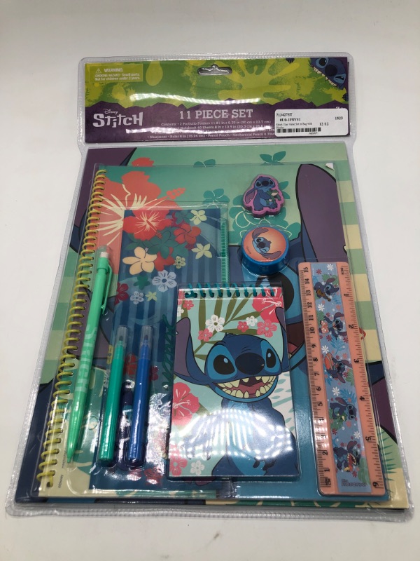 Photo 3 of Beach Kids Stationery Set - 11 Pc Bundle with Folder, Notebook, Erasers, Case, Stickers, and More (Lilo and Stitch) Office Product
