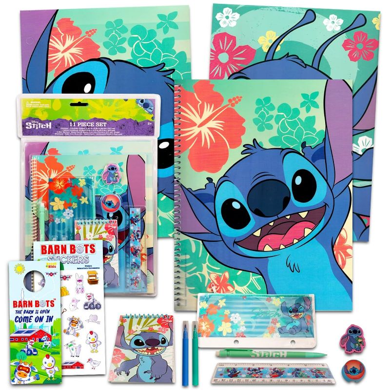 Photo 1 of Beach Kids Stationery Set - 11 Pc Bundle with Folder, Notebook, Erasers, Case, Stickers, and More (Lilo and Stitch) Office Product
