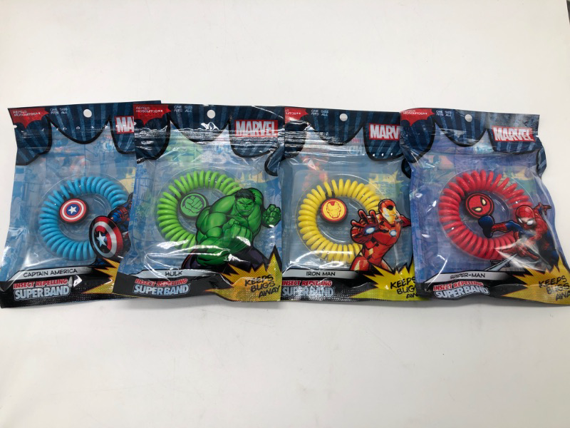 Photo 1 of 4 Pack Marvel Avenger Insect Repelling Wristbands with Awesome Superhero Charms - Natural Plant Based Oils
