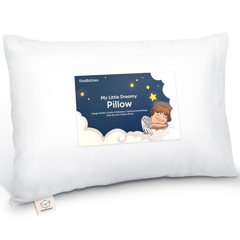 Photo 1 of Toddler Pillow with Pillowcase - 13x18 My Little Dreamy Pillow, Organic Cotton Toddler Pillows for Sleeping, Kids Pillow, Travel Pillows, Mini Pillow, Nursery Pillow, Toddler Bed Pillow (Soft White)

