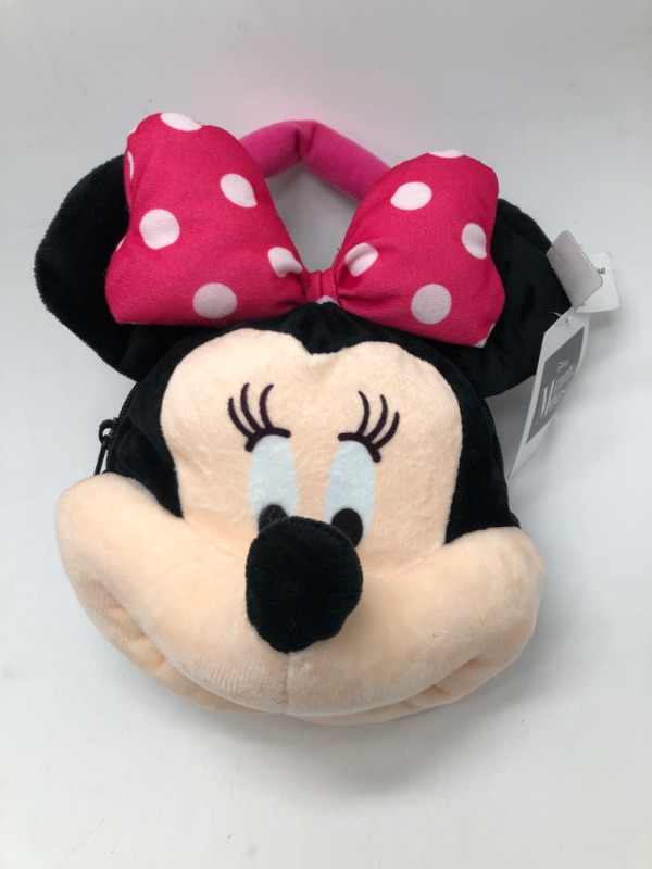 Photo 2 of Disney Minnie Mouse Head Plush Coin Purse Clutch Gift Bow Bag Red Handle 9" x 9"
