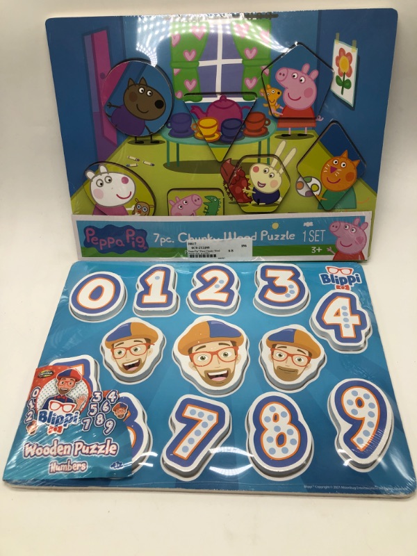 Photo 1 of 2 Pack Peppa Pig & Blippi Chunky Wood Puzzle Sets