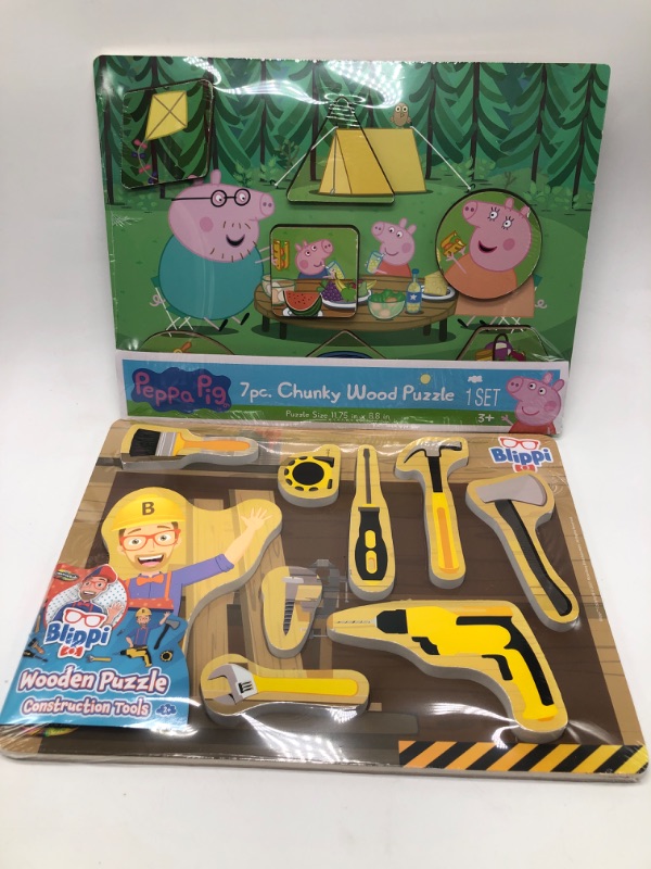 Photo 1 of 2 Pack Peppa Pig & Blippi Chunky Wood Puzzle Sets