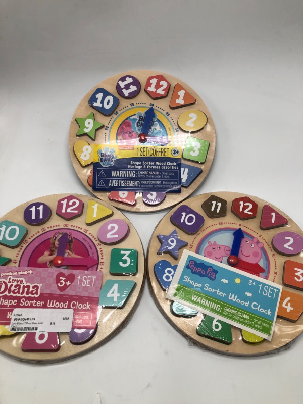 Photo 1 of 3 Pack Peppa Pig , Blues Clues & Love Diana Sorter Clock Puzzle for 36 months to 48 months, 14Pieces (12Piece numbers + Clock + Stand )
