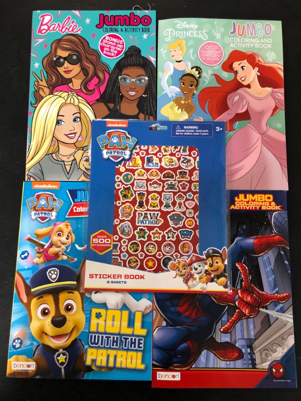 Photo 1 of 4 Pack Miscellaneous Coloring Books & 2 Packs Paw Patrol Stickers