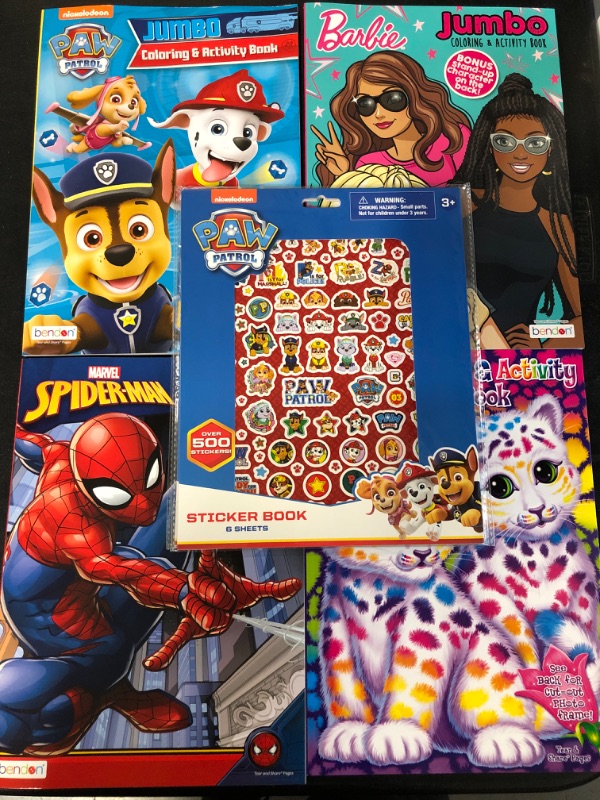 Photo 1 of 4 Pack Miscellaneous Coloring Books & 2 Packs Paw Patrol Stickers