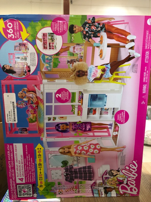 Photo 2 of Barbie Dollhouse Set with Furniture 4 Play Areas and Accessories Including Puppy
