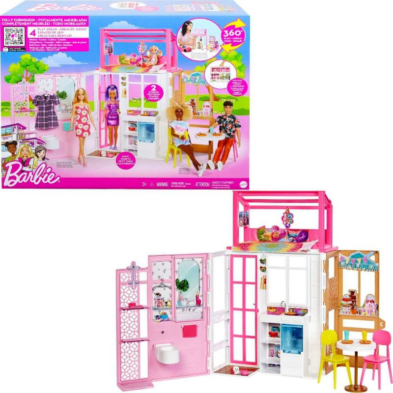 Photo 1 of Barbie Dollhouse Set with Furniture 4 Play Areas and Accessories Including Puppy
