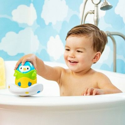 Photo 2 of Munchkin Stack n’ Match Floating Bath Toy, Blue/Green/Yellow
