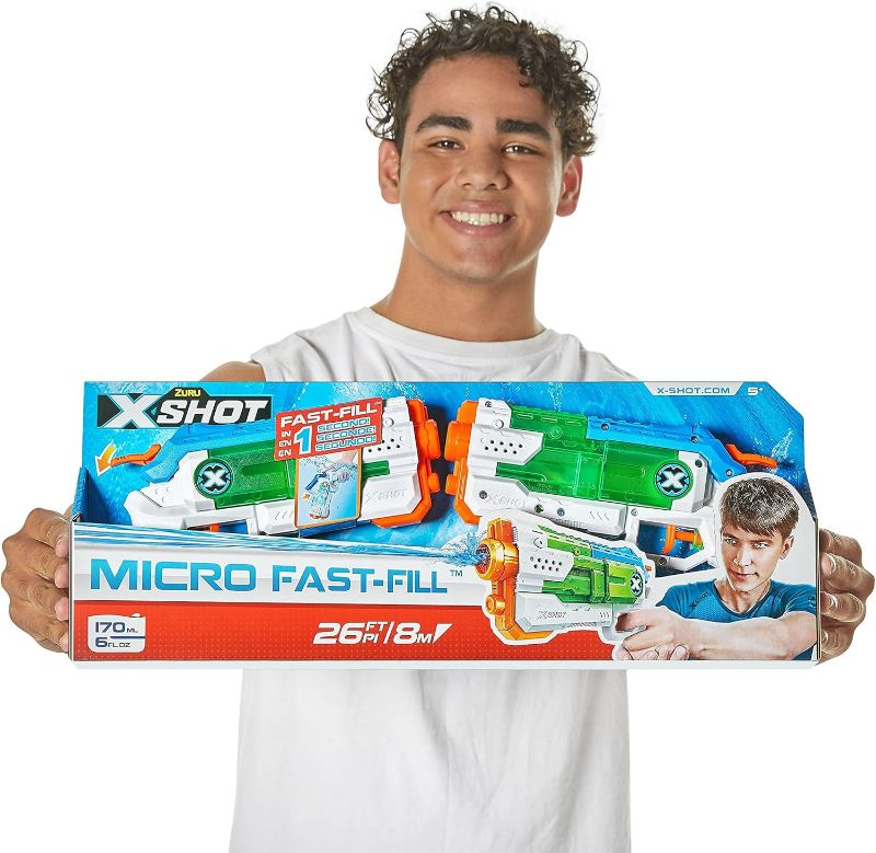 Photo 2 of X-Shot Water Warfare Micro Fast-Fill Water Blaster (2 Pack) by ZURU with Struggle Free Packaging, Summer Watergun, XShot Water Toys, 2 Blasters Total, Fills with Water in just 1 Second! (2 Pack)
