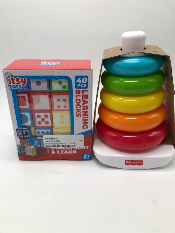 Photo 1 of Fisher-Price Baby Stacking Toy Rock-A-Stack Rings with Roly-Poly Base for Ages 6+ Months, And Itsy Tots Stacking Blocks - Soft Toddler Stacking Toy with Blocks