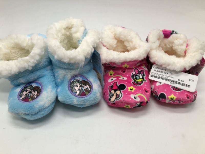 Photo 1 of Girls Minnie Mouse Plush Booties,&& Frozen Sisters Bootie Slippers Size 2T-4T
