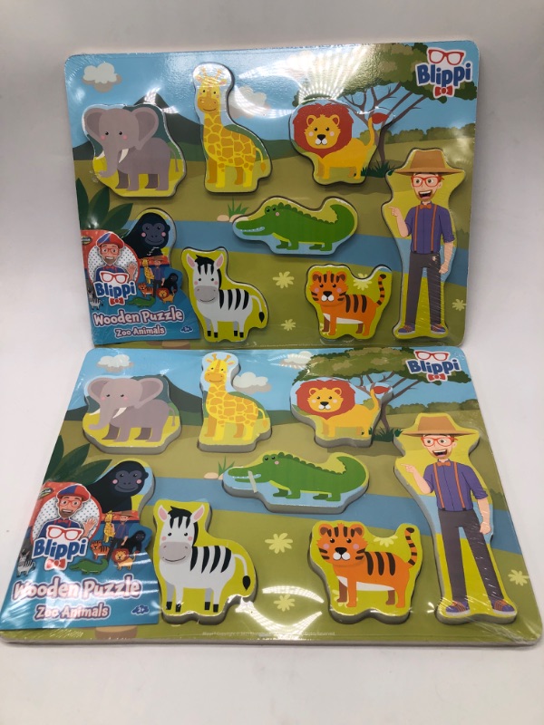Photo 2 of 2 Pack Blippi Wooden Puzzles Animals 