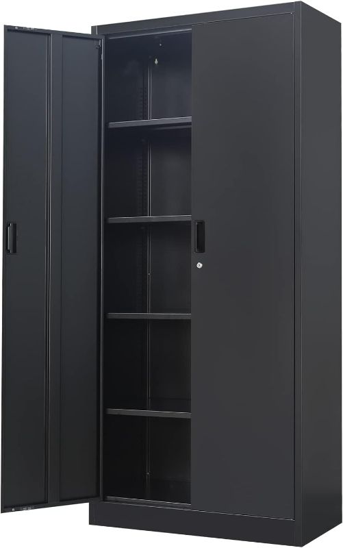 Photo 1 of Metal Storage Cabinets with Locking Doors and Adjustable Shelves, Steel Storage Cabinet for Garage, Office, Classroom - Black
