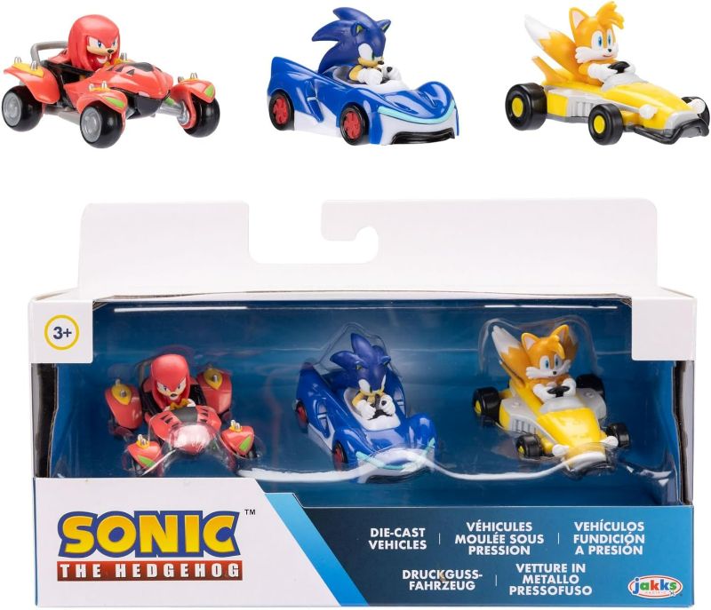 Photo 1 of Sonic The Hedgehog 1:64 Die-cast Vehicles 3-Pack Knuckles, Sonic and Tails. Ages 3+ (Officially Licensed by Sega)
