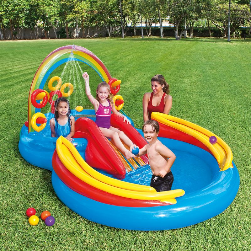Photo 1 of Intex 9.75 X 6.3 Ft Rainbow Slide Inflatable Pool & Water Slide Ring Center
