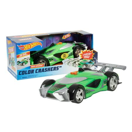 Photo 2 of Hot Wheels Color Crashers Mach Speeder Motorized Toy Car with Lights & Sounds Green Kids Toys for Ages 3 up
