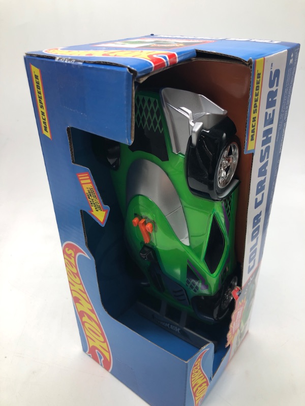 Photo 3 of Hot Wheels Color Crashers Mach Speeder Motorized Toy Car with Lights & Sounds Green Kids Toys for Ages 3 up

