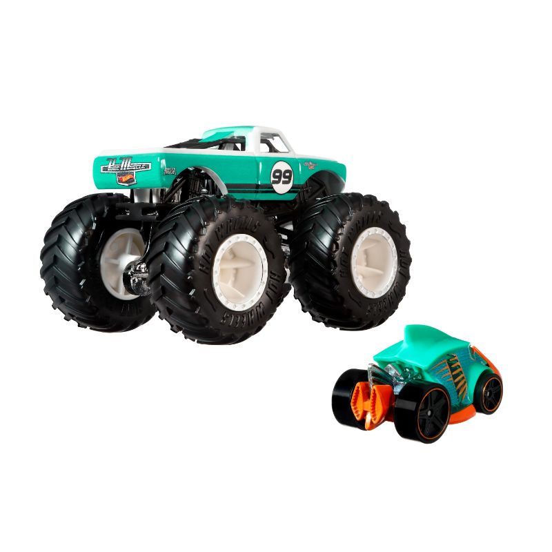 Photo 1 of Hot Wheels Monster Trucks 1:64 Scale Vehicles 2 Pack; 1 Die-Cast Truck & 1 Car
