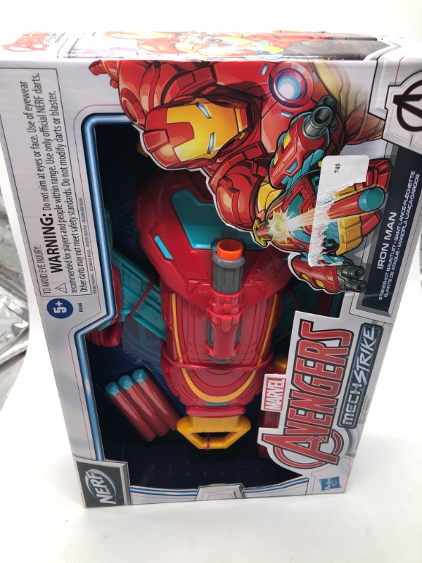 Photo 2 of Marvel Avengers: Mech Strike Iron Man Strikeshot Gauntlet Kids Toy Action Figure for Boys and Girls with 3 Darts (2”)
