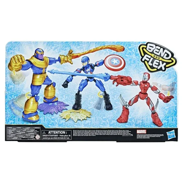 Photo 3 of Marvel Avengers Bend and Flex Iron Man Captain America Thanos 3-Pack Action Figures
