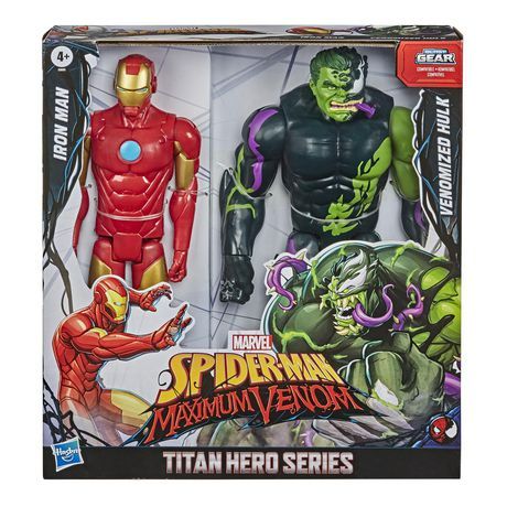 Photo 1 of Marvel Spiderman: Maximum Venom Titan Hero Iron Man vs Venomized Hulk Toy Action Figure for Boys and Girls (12")
