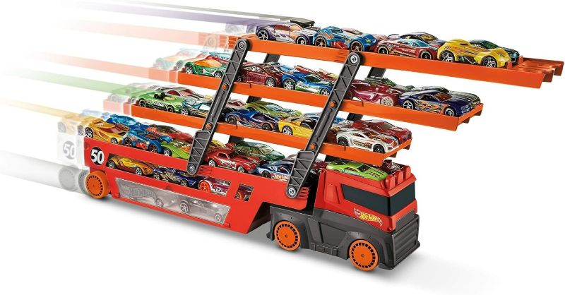 Photo 2 of Hot Wheels Mega Hauler with 6 Expandable Levels, Storage for Up to 50 1:64 Scale Toy Cars, Connects to Other Tracks
