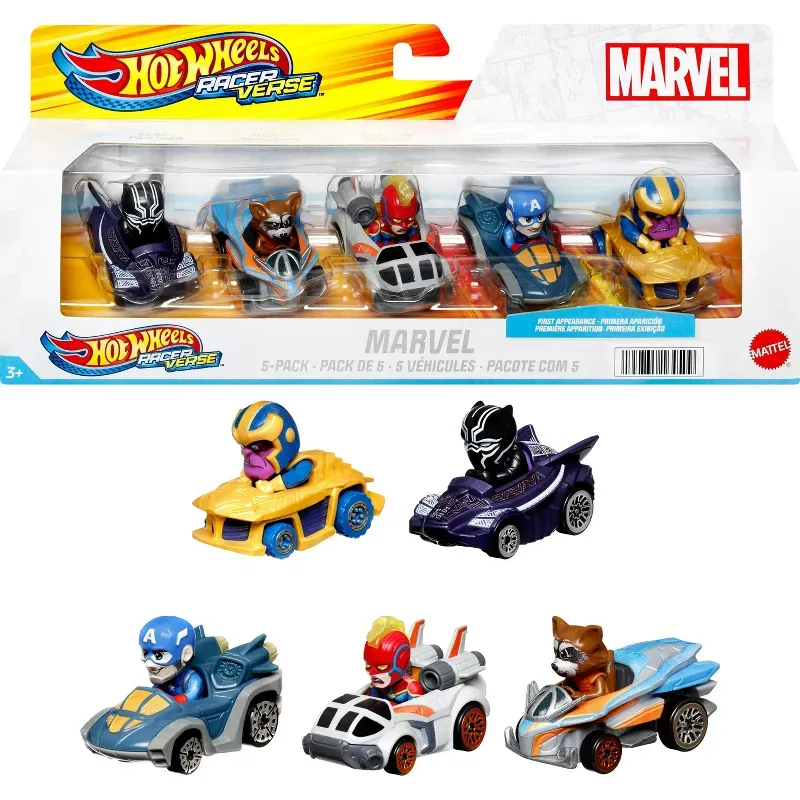 Photo 1 of Hot Wheels RacerVerse Set of 5 Die-Cast Hot Wheels Cars with Marvel Characters as Drivers
