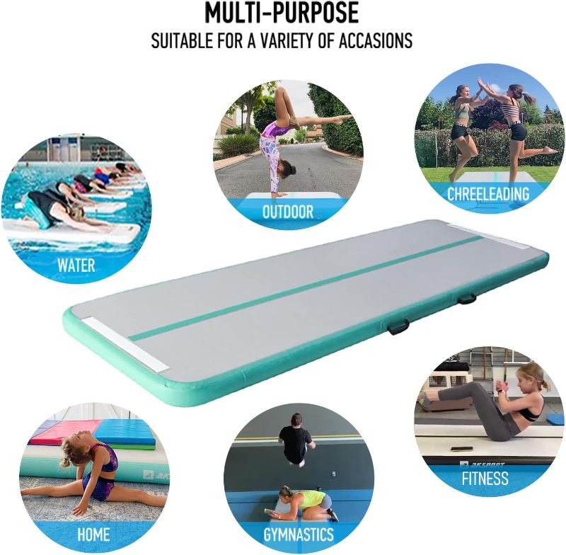 Photo 1 of AKSPORT Gymnastics Air Mat Tumble Track Tumbling Mat Inflatable Floor Mats with Air Pump for Home Use/Tumble/Gym/Training/Cheerleading/Parkour/Beach/Park/Water  354"L x 39"W x 4"Th
 